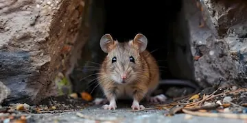 Rodent bait station placed in a basement